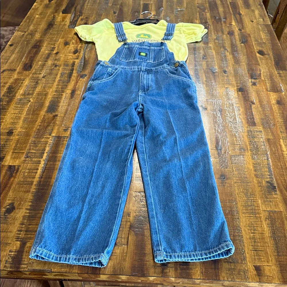 John Deere Blue Denim Kids Overalls with Yellow Shirt